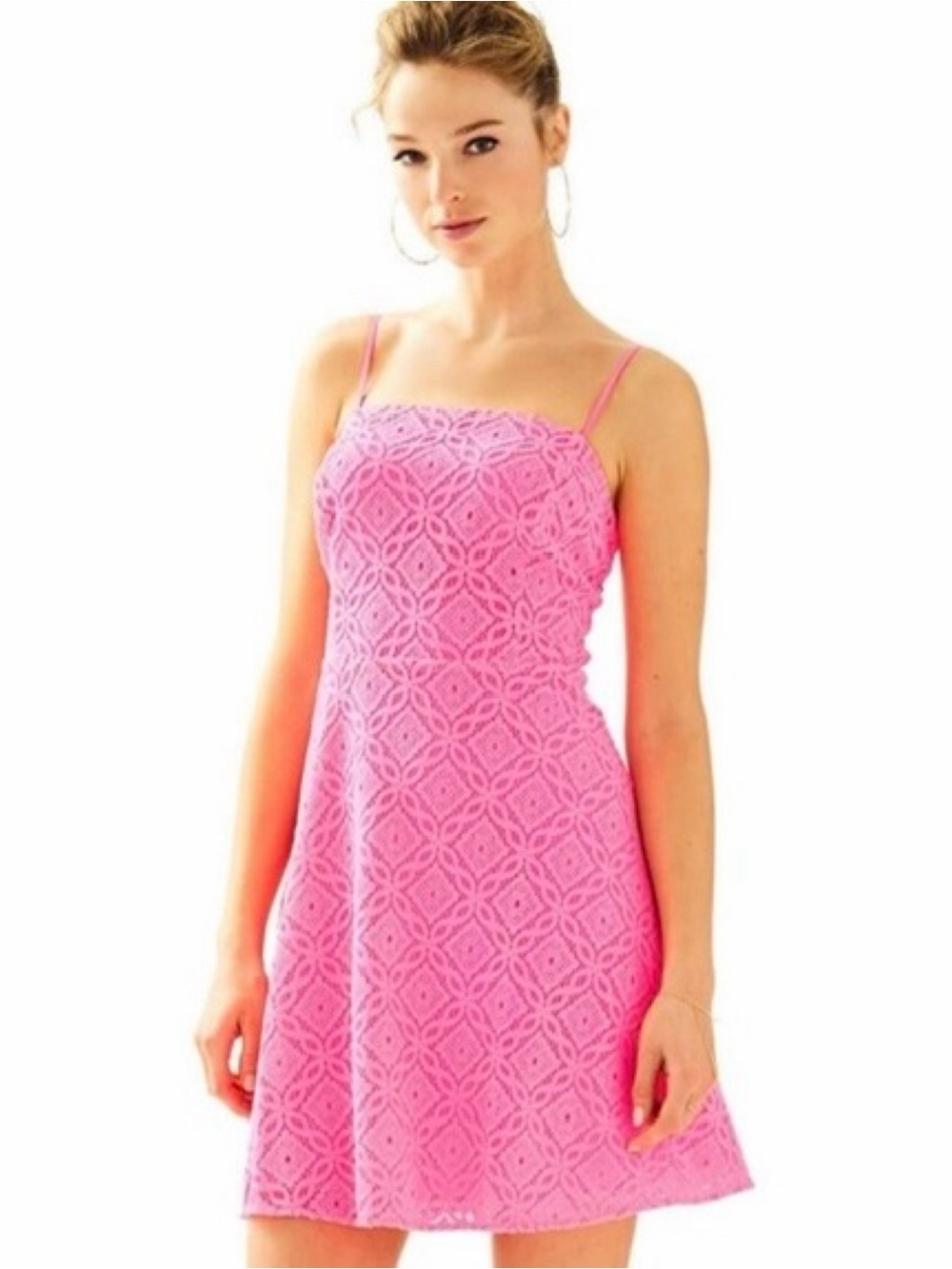 Lilly Pulitzer Neon Pink Jennilee Trellis Lace Spaghetti Strap Dress Medium